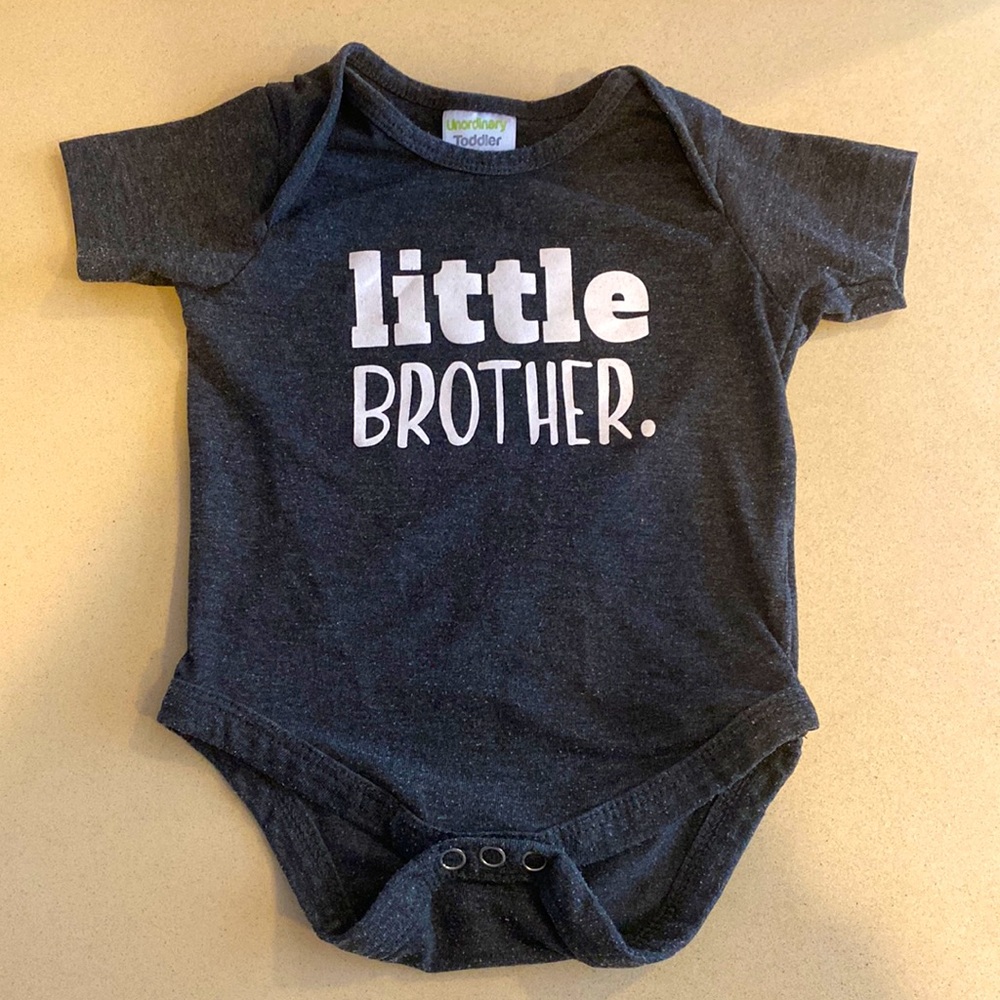 Little Brother onesie 3-6 mos, short-sleeve, dark heather gray